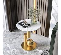 Luxury Round Side Table - Stainless Steel Ball & Thick Plate Base - Marble Texture Slate End Table for Living Room, Home Office, Apartment & Balcony - Perfect for Small Spaces
