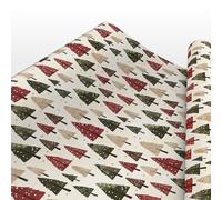 Luxury Rustic Christmas Wrapping Paper - Red, Green & Beige Fir Tree Print with Snowfall - Festive Gift Wrap Sheets or Rolls up to 6m - 100gsm FSC Certified Matte - 2M