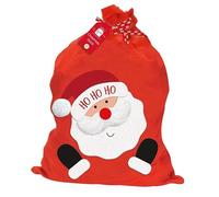 Luxury Santa Sack Large Red Felt Christmas Presents Bag - 72cm x 49cm Drawstring Gift Sack with Ho Ho Ho Ribbon & Santa Claus Design - Kids Christmas Stocking Alternative for Gifts & Toys
