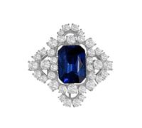 Luxury Sapphire Blue CZ Brooch Lapel Pins for Women Girls Dainty Silver Tone Sparkly Crystal Rectangle Brooches Pin for Suit Dress Party Wedding Ceremony Clothes Accessories Fashion Jewelry Gift