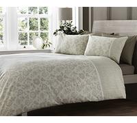 Luxury Sateen Cream & Beige Lola Lace Floral Print Double Duvet Cover Bed Set