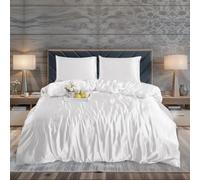 Luxury Satin 3-Piece Duvet Set - Premium Soft Bedding in Single, Double, King Sizes | Elegant Colors for Ultimate Comfort and Style (White, King)