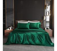 Luxury Satin Bed Sheets Cooling Sheets Full Size Sheets Set Silky Sheets, 4 Piece Bedding Sheets & Pillowcases with 1 Flat Sheet + 1 Deep Pocket Fitted Sheet + 2 Pillowcases (Blackish Green, Full)