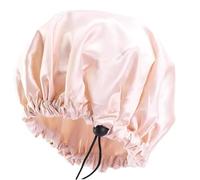 Luxury Satin Double Layer Adjustable Shower Cap for Women - Waterproof Inner Plastic Lining - Premium Adjustable Elastic Fit - Reusable & Stylish Hair Protection (Gold)