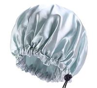 Luxury Satin Double Layer Adjustable Shower Cap for Women - Waterproof Inner Plastic Lining - Premium Adjustable Elastic Fit - Reusable & Stylish Hair Protection (Green)