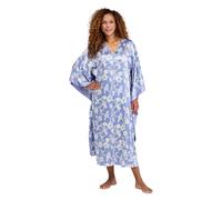 Luxury Satin Kaftan Bird & Flower Print Charmeuse Sleepwear with Chums Blue One Size