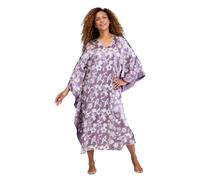Luxury Satin Kaftan Bird & Flower Print Charmeuse Sleepwear with Chums Plum One Size