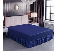 Luxury Satin Valance Sheet | Smooth Satin Bedsheet with Bed Skirt | Deep Fitted Mattress Cover | Hotel-Style Bed Base Cover | Single, Double, King & Super King (NAVY-BLUE, SINGLE)