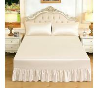 Luxury Satin Valance Sheet with Matching Pillowcases | Smooth Satin Bedsheet with Bed Skirt | Deep Fitted Mattress Cover | Single, Double, King & Super King | Cream | King