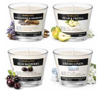 Luxury Scented Candles, 4 Soy Blend Candles 100g/3.5 oz Each Black Cherry, Fresh Linen, Pear&Freesia, Sandalwood&Cedarwood-Long Lasting-Perfect Candle for Gifting- Set for Home Relaxation