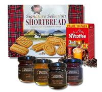 Luxury Scottish Shortbread Gift Bundle - 4 Gourmet Preserves - Highland Shortbread Selection 500g, Premium Preserves Mini Jams & Coffee Bundle