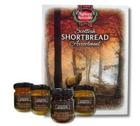 Luxury Scottish Stag Shortbread Gift Set with 4 x 42g Spirit-Infused Preserves - 400g Highland Speciality Shortbread with Whisky, Gin, Brandy & Champagne Marmalades/Jams - Afternoon Tea Snack Bundle