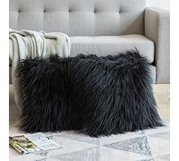 Luxury Series Super Soft Plush Style Faux Fur Winter Warm Mongolian Pillow Case Throw Cushion For Bedroom Home Decore 45cm-black