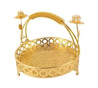 Luxury Serving Tray Multipurpose Table Centerpiece Kitchen Gold Small | Iron rust easy clean embossed European Type handle holds fruit snack bread candy vegetable coffee capsule