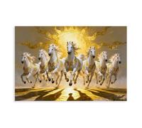 Luxury Seven Running Horses Canvas Print Wall Art White Horses Vastu Prosperity Design for Living Room Bedroom, 16x24inch(40x60cm) Unframe