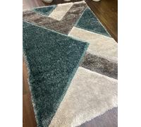 Luxury Shaggy 100% 3D Polyester Shaggy Rug 120cm x 170cm Grey/Teal