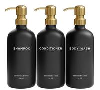 Luxury Shampoo and Conditioner Dispenser Set by Brighter Barns - Black and Gold Shower Soap Dispenser Set - Refillable Body Wash & Shampoo Bottles - Luxury Bathroom Decor for Spa, Airbnb (Black Gold)
