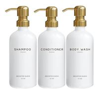 Luxury Shampoo and Conditioner Dispenser Set by - Shower Soap Dispenser - Shampoo Conditioner Body Wash Dispenser & Pump - White and Gold Bathroom Accessories in Spa, Hotel, Gift (Gold)