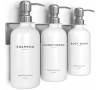 Luxury Shampoo and Conditioner Dispenser Set Wall Mounted by Brighter Barns - Refillable Shampoo Dispenser for Shower Wall - Shower Bottles 3 Chamber No Drill for Guest Bathroom, Airbnb, Hotel (White)