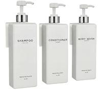 Luxury Shampoo and Conditioner Dispenser Set Wall Mounted by Brighter Barns - Shower Bottles 3 Chamber No Drill - 16oz Refillable Shampoo Dispenser for Shower Wall, Vacation Home, Hotel (White/Silver)