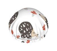Luxury Shower Cap for Women autumn hedgehogs leaves mushrooms Waterproofs Reusable Shower Caps Doublefor Long Hair Adjustable for Most Hairs Size