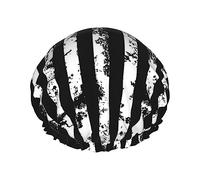 Luxury Shower Cap for Women black and white vintage retro american flag Waterproof Reusable Caps Double Long