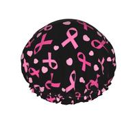 Luxury Shower Cap for Women Breast cancer awareness ribbons love heart black Waterproofs Reusable Shower Caps Doublefor Long Hair Adjustable for Most Hairs Size