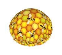 Luxury Shower Cap for Women Honeycomb Bee Waterproof Reusable Shower Caps Fashion Shower Hat with Elastic Adjustable Elasticized Hem Bath Hat