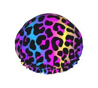Luxury Shower Cap for Women Rainbow Cheetah Skin print Waterproofs Reusable Shower Caps Doublefor Long Hair Adjustable for Most Hairs Size