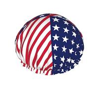 Luxury Shower Cap for Women red blue white American flag Waterproof Reusable Caps Doublefor Long Hair Adjusta ble