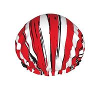 Luxury Shower Cap for Women red blue white American flag Waterproof Reusable Caps Doublefor Long Hair Adjusta ble