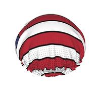 Luxury Shower Cap for Women red blue white American flag Waterproof Reusable Caps Doublefor Long Hair Adjusta ble