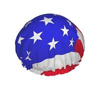 Luxury Shower Cap for Women red blue white American flag Waterproof Reusable Caps Doublefor Long Hair Adjusta ble