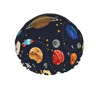 Luxury Shower Cap for Women Space Astronaut Planet Flight Line Waterproof Reusable Shower Caps Fashion Shower Hat with Elastic Adjustable Elasticized Hem Bath Hat