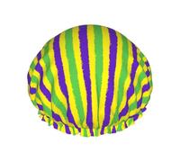 Luxury Shower Cap for Women Stripes Waterproofs Reusable Shower Caps Doublefor Long Hair Adjustable for Most Hairs Size