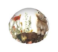 Luxury Shower Caps for Women, Waterproof Shower Cap Extra Large DoubleBath Caps Reusable Elastic Hair Cap Bathing Hat There is a rabbit in the yard Bath Hair Hat for All Hair Lengths