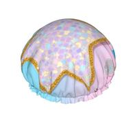 Luxury Shower Caps for Women, Waterproof Shower Cap Extra Large DoubleBath Caps Reusable Elastic Hair Cap Bathing Hat Blue Star Glitter Bath Hair Hat for All Hair Lengths