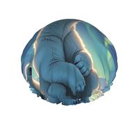 Luxury Shower Caps for Women, Waterproof Shower Cap Extra Large DoubleBath Caps Reusable Elastic Hair Cap Bathing Hat Polar Bears & Northern Lights Bath Hair Hat for All Hair Lengths