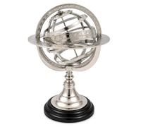 Luxury Silver Astrolabe Armillary Sphere Ornament | Metallic Globe on Premium Black Base | Unique Executive Gift for Boss, Retirement, Housewarming & History Lovers. (5.25X8X11")