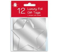 Luxury Silver Foil Christmas Xmas Present Shaped Gift Tags with Thread - Silver Tags, Z-ANXAHGT1045