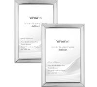 Luxury Silver Plated 4x6'' Picture Frame 2 Pack,Metal Beaded photo Frames with Real Glass & Velvet Backing,Hi End Classy Silver Frame 6x4'' for Tabletop Display or Wall Mounting