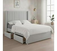 Luxury Silver Plush Milan Double Bed Frame With Mattress 54 Inches Wingback Headboard 2 Storage Drawers