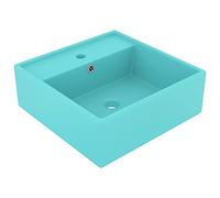 Luxury Sink Overflow Square Matt Light Green 41 x 41 cm Ceramic Countertop Sink Modern Design for Bathroom and Guest Toilet with Tap Hole
