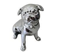 Luxury Sitting Pug Statue Silver, Fun Gift for Pug Lovers, Resin Decorative Chrome Pug Statue