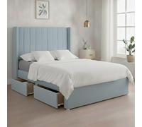 Luxury Sky Plush Milan Double Bed Frame With Mattress 54 Inches Wingback Headboard 2 Storage Drawers
