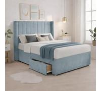 Luxury Sky Plush Milan Single Bed Frame With Mattress 54 Inches Wingback Headboard 2 Footend Storage Drawers