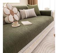 Luxury Sofa Covers Chenille Decorative Blanket L/U Shape Couch Cushion Cover 1 2 3 4 Seater Sofa Slipcovers For Cat Dog, Non-Slip Particles On Bottom, All Season(90x300cm,Green)