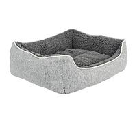 Luxury Sofa Dog Bed Thick Sherpa Lined Pet Couch Linen Grey - Medium