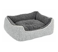 Luxury Sofa Dog Bed Thick Sherpa Lined Pet Couch Linen Grey - Small