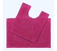 HOMESCAPES Bath Mat Set, Luxury 1600gsm Extra Soft 100% Cotton, Reversible Bathroom Mat Sets 2 Piece, Washable, Non-Slip, Super Absorbent, Quick-Dry, Raspberry Pink Bathroom Rug with Toilet Rug